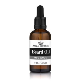 Jax of London Inspiriertes Bartöl für Bartwachstum und Konditionierung - Mit Bio-Kokosnuss, Avocadoöl, Mandelöl, Jojobaöl, Arganöl, Vitamin E - Hergestellt in Großbritannien (50 ml) (Oud Wood)