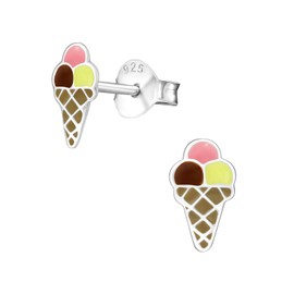 Bungsa© Ice Cream Cone Children's Stud Earrings .925 Sterling Silver, enamel, No Gemstone
