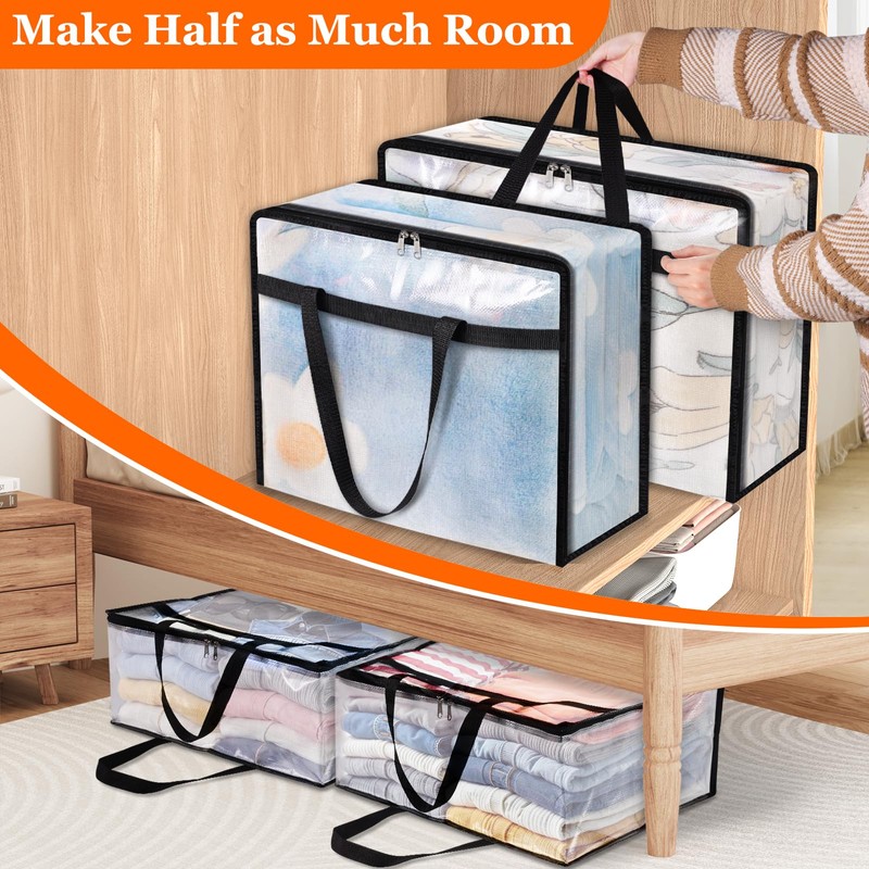TasticTotes 4 Pack Clear Storage Bags for Comforter, Clothes &