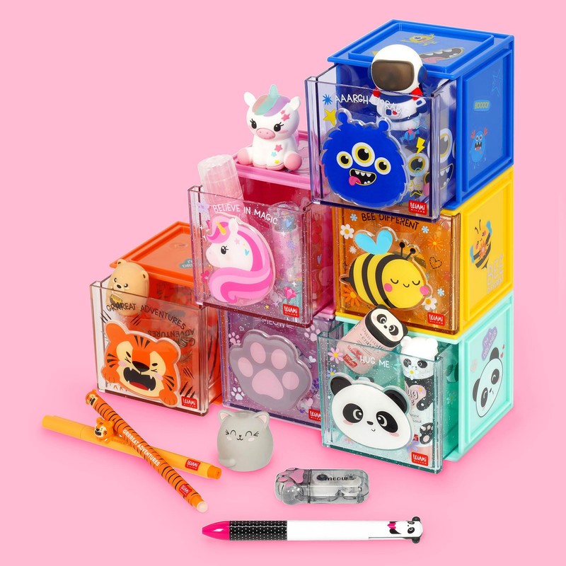 Legami - Cutie Cubes Modular Desk Box, Unicorn, Desk Organiser,