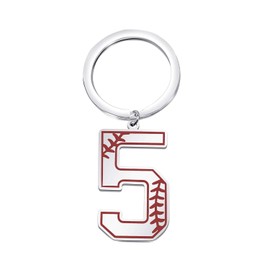 FAADBUK Baseball Initial Keychain Baseball Lucky Number Jewelry Baseball Jersey 0-9 Inspiration Pendant Keychain (Baseball 5 K-S)