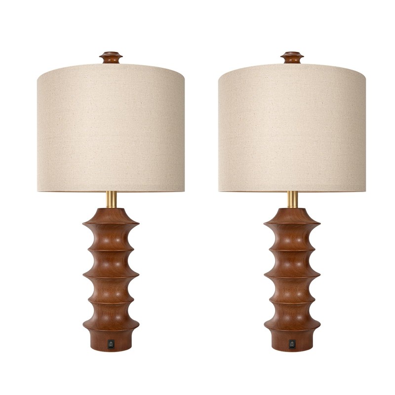 Scenekoy Wood Table Lamp Set of 2, 3-Way Dimmable Table