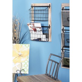 Deco 79 Metal Rectangle Magazine Rack Holder with Suspended Baskets, 14" x 4" x 22", Black, 22"H