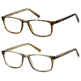 Kafirlo Bifocal Reading Glasses Women Men Blue Light Blocking Computer Progressive Reader Clear Top No Line Wide Square Frame +2.00