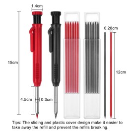 2 Pack Carpenter Pencil Mechanical Pencil Set with 12 Refills 2 Colors, Long Head Deep Hole Marker Pencil with Cap, Construction Pencil with Built-In Sharpener for Architect Carpenter Woodworking