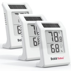 BaldrTherm 2.2'' Digital Thermometer and Hygrometer Meter, Solar-Powered Indoor Temperature Sensor Humidity Monitor, Humidity Gauge for Baby Rooms, Bedrooms, Home, Office, and Wine Cellars, 3Pack