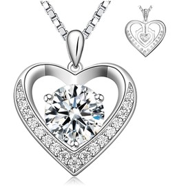 Moissanite Heart Pendant Necklace for Women - 925 Sterling Silver D Color VVS1 Diamond Chain Necklaces Dainty Luxury Love Jewelry Gifts Wedding Anniversary Birthdy to Womens Wife Mom Girlfriend Her (1.0 carat)