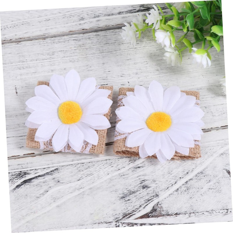 CIYODO Modern Banquet Napkin Holder 10pc Sunflower Napkin Rings Linen