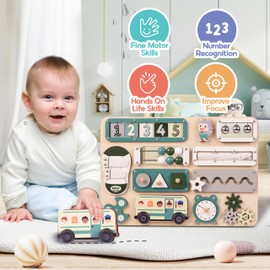 KALOTOYS Large Busy Board Montessori Toys for 1 2 3 Year Old - Sensory Toys for Toddlers 1-3 - Fine Motor Skills & Early Learning - Montessori Gift for Boys & Girls - Travel-Friendly & Safe (Green)