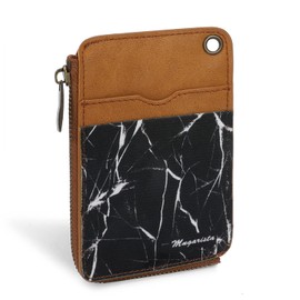 MNGARISTA Elastic Card Holder Wallet, Slim Minimalist Wallet Vertical Credit Card Holder and Men & Women Front Pocket Wallet with 3 Card Slots and 1 Side Zipper Pocket, Black Marbling