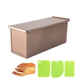 2.2Lb Bread Pans, Non-Stick Rectangle Pullman Loaf Pan with Lid, Long Sourdough Bread Pans for Homemade, Deep Bread Tin with Dough Scraper Cutter