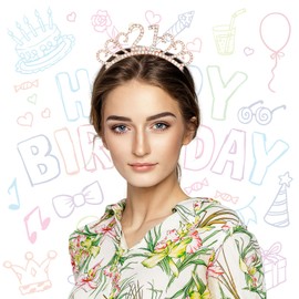 scicent Hair Band Women's Non-Slip Glitter Headband with Sash Rose Gold Crystal Headband for 18th Birthday Rhinestone Hair Band for Girls - 33817