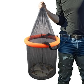 Fishing Landing Net | Foldable Extensible for Bird Fish Catch | Safe Fish Catching or Releasing for Freshwater Saltwater, Drawstring Closure for Crayfish Catfish