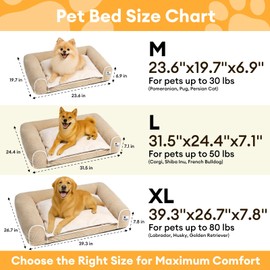 FUNNY FUZZY Orthopedic Dog Bed – Washable Dog Bed with Double Layer Plush Cushion Sofa Style Design with Bolstered Sides for Small Medium & Large Dogs Removable Cover XL Size (39.3"x26.7"x7.8") Beige