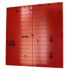 Wall Control Kitchen Pegboard Organizer Pots and Pans Storage Rack Organization Kit with Red Pegboard and Blue Accessories