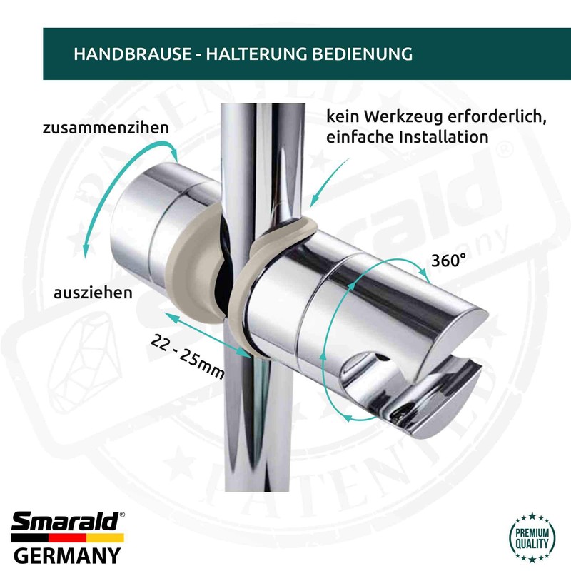 Adjustable hand shower holder for the rod with flexible diameter