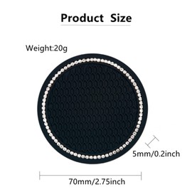 2Pcs Bling Car Coasters PVC Diamond-Studded Car Anti Slip Coasters,Universal Vehicle Interior Crystal Cup Coasters for Women(2.75" Diameter) (Black)