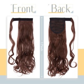 Silk-co 17inches Ponytail Hair Extension Clip in/on Ponytail Curly Synthetic Wrap Around Extension Hairpiece for Women(Auburn)
