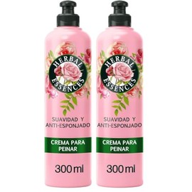 HERBAL ESSENCES, Crema para Peinar Suavidad y Anti-Esponjado, Aroma con notas de Rosas, Frambuesas y Violetas (300 ml) (Paquete de 2)                 