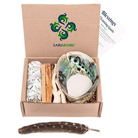 Sage Kit - White Sage Smudge Stick ~ Abalone Shell for Smudging ~ Palo Santo Sticks ~ 2 inchTripod Stand ~ 8 inch Feather and White Sand