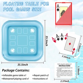 Floating Table for Pool Game with Waterproof Playing Cards, 35.5 x 35.5 in Floating Card Table for Pool, Inflatable Floating Pool Game Table for Adults Family Party (Blue)