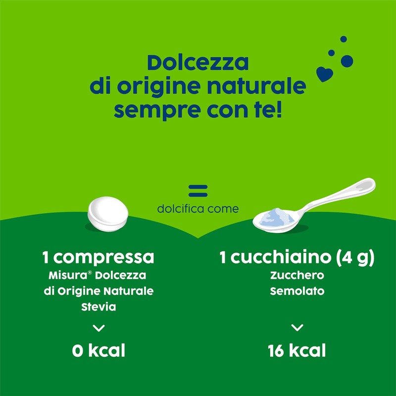 Misura Stevia Dolcificante in Compresse, Zero Calorie, Senza Glutine, Dolcificante