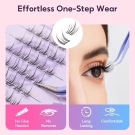 FelinWel Self Adhesive Lashes Clusters 8-11mm Long Lasting No Glue lashes, Natural Manga Glue Free Eyelashes, Style D