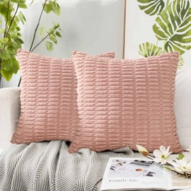 Miss Rui Pillow Covers 45x45cm Soft Throw Pillowcases Corduroy Soft Cushion Case for Home Decor Sofa Living Room Bedroom Set of 2 Pink