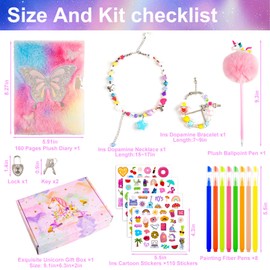 EABUY Diary for Girls with Lock and Keys, Journal School Travel Notebook Gift Set for Writing and Drawing,Multicolored Pen, Stickers, Birthday Gift for Girls (Pink-Butterfly)
