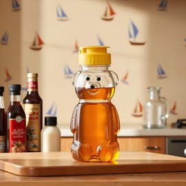 ZGLUZP 1Pc 8Oz Plastic Bear Honey Bottle Jars,Empty Honey Squeeze Bottle with Flip-top Lid for Storing and Dispensing,Yellow Flap Caps for Storing and Dispensing Kitchen Utensils,Cooking and Dining