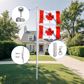 Homissor Flag Pole Kit Flagpole Hardware 50 Feet Rope 3" Silver Ball Topper + Flagpole Truck with Nylon Pulley 4 Metal Swivel Snap Clips 6" Zinc Alloy Cleat Replacement Accessories for 1.6"-2" Poles