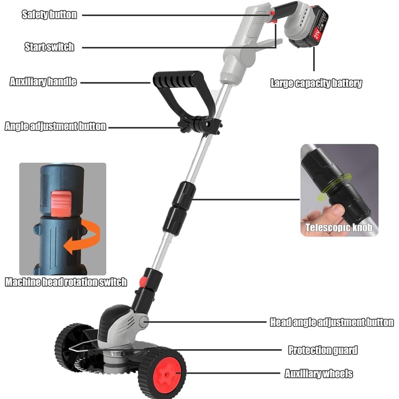 Electric Weed Wacker Eater Cordless String Trimmer Battery Powered, 21V/4000mAh