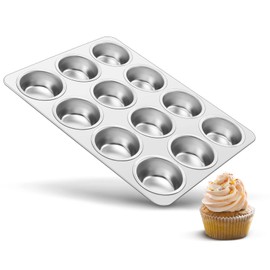 TEAMFAR Muffin Tray, Stainless Steel Muffin Tray for 12 Muffins, 3 cm Deep Large Muffin Baking Moulds for Cupcakes, Brownies, Cakes, Pudding, Non-Toxic Coating, Dishwasher Safe