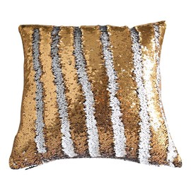 Freestyle Reversible Color Change Sequin Throw Pillow Cases Covers in Two-Tone, 16" X 16", Navy Blue & Silver, Creative Decorations on Sofas/Armchairs/Beds/Floors/Cars (White Gold)