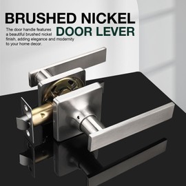 GOBEKOR 6 Pack Brushed Nickel Passage Door Handles Interior Door Levers for Hall Closet Nickel Passage Levers Square Lever Door Handles