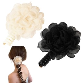 RICISUNG Coil Pony Hair Rubber Hair Accessories, Set of 2, Spiral Hair Rubber, Coil Up, Wire Pony with Decoration, Phone Cord Type, Hair Clip, Hair Ornament, Cute, Non-Trace, Popular, Korean Style,