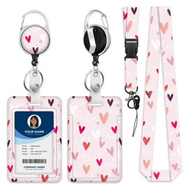 Lanyards for ID Badge Holder for Women Cute, Teacher Lanyard with ID Holder Clip,Retractable Keychain Badge Reel Heavy Duty, Teacher Nurse Work Office Gifts (#3:Heart)