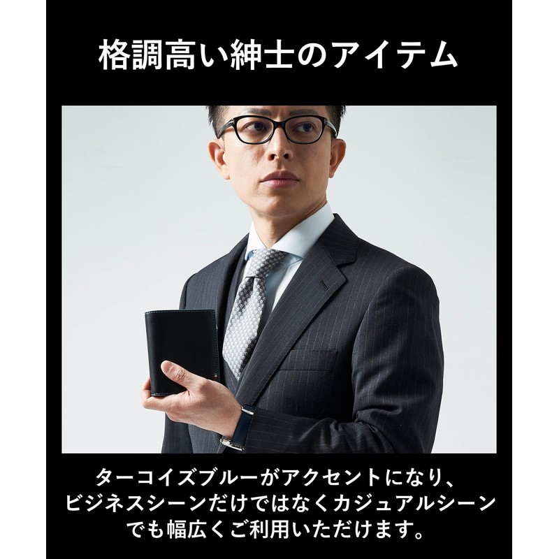 Golbe Men's Italian Leather Wallet, L-Shaped Zipper, dark navy