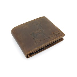 GREEN DEED Genuine Leather Men's Wallet - Large Leather Wallet - Wallet with Coin Compartment - Tri-Fold Wallet Men, Hunter Red Deer Deer, Vintage