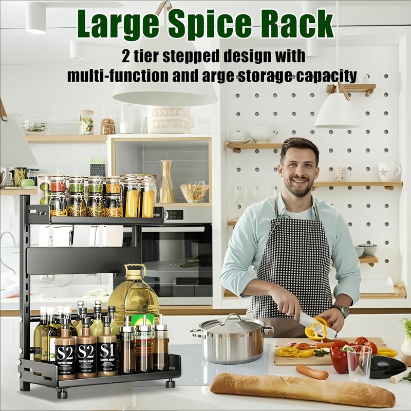 Spice Organization for Cabinet | 2 Tier Standing Height-Adjustable Spice