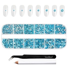 Beadsland Diamantes de imitación para maquillaje, 8 tamaños, 2500 unidades, diamantes de imitación azules con parte trasera plana, gemas faciales para