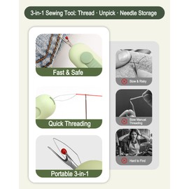 3-in-1 Automatic Needle Threader Seam Ripper with Needle Storage, Quick Threading Tool for Hand Sewing, Multifunctional Quilting Supplies for Sewing