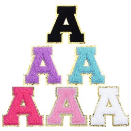 6Pcs 3.1 Inch Iron on Chenille Letter Patches, Glitter Preppy Varsity Letter Patches for Clothes and Hats, Alphabet Cloth Patch for Team Costume Decoration(Mixed Color, A)