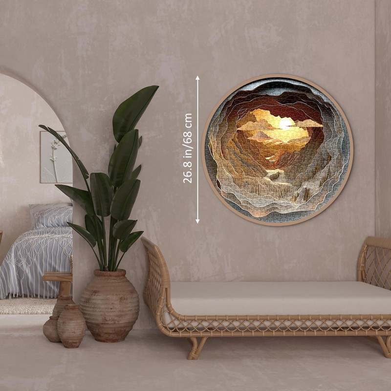 Round Sunset Puzzle for Adults 1000 Pieces, Papercut Landscape Art