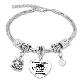 40th Birthday Gifts Women Her Stainless Steel Beads Bracelet 1986 40th Birthday Gifts for Sister Friend Mom Gift for 40 Year Old Women Friend Aunt Valentine Christmas 1986 40 Year Old Gift for Sister