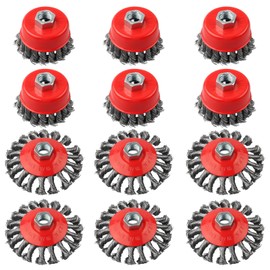 WENORA 12 Pack Wire Brushes - 4 Inch Angle Grinder Wire Wheel, 5/8 Inch Threaded Arbor, 0.02 Inch Carbon Steel