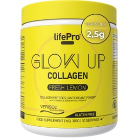 Kollagen Pulver Glow Up – Kollagen Hydrolysat mit Vitamin C, Selen, Hyaluronsäure – 300g (30 Portionen) – Collagen Pulver Ohne Zucker – Frische Zitrone – Schönheit von Innen für Haut, Haare und Nägel