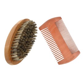 Healeved Beard Brush Kit for Men 2-in-1 Wood Comb and Bristle Brush Set for Mustache Grooming