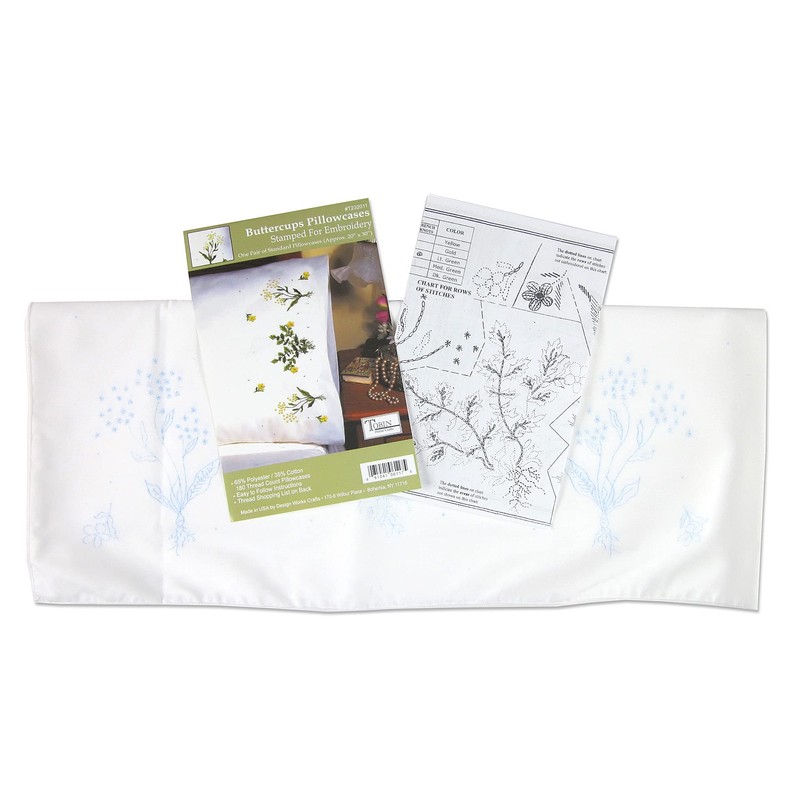 Tobin Stamped Pillowcase Pair for Embroidery, 20 by 30-Inch, Buttercups
