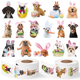 E1mity Easter Sticker Roll Cute Dog, Pack of 1000 Realistic Rabbit Dog Stickers, 16 Styles Rabbit Eggs Reward Stickers, Waterproof for Children Party Decor Bag Filler Favours Gift